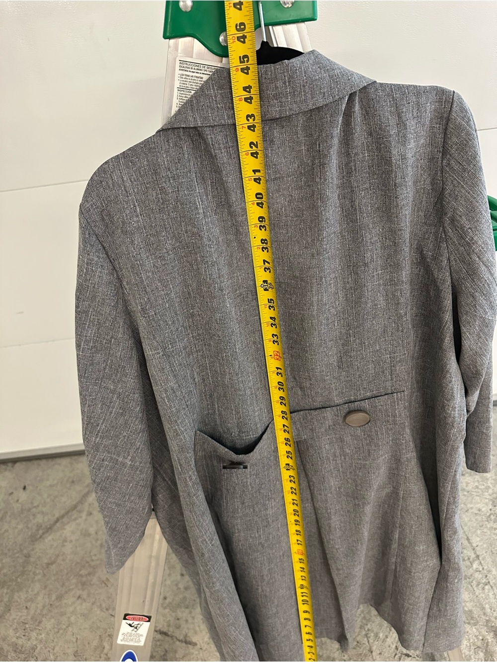 Allison Woods Gray Longline Trench Coat with Notched Collar - Picture 5 of 6
